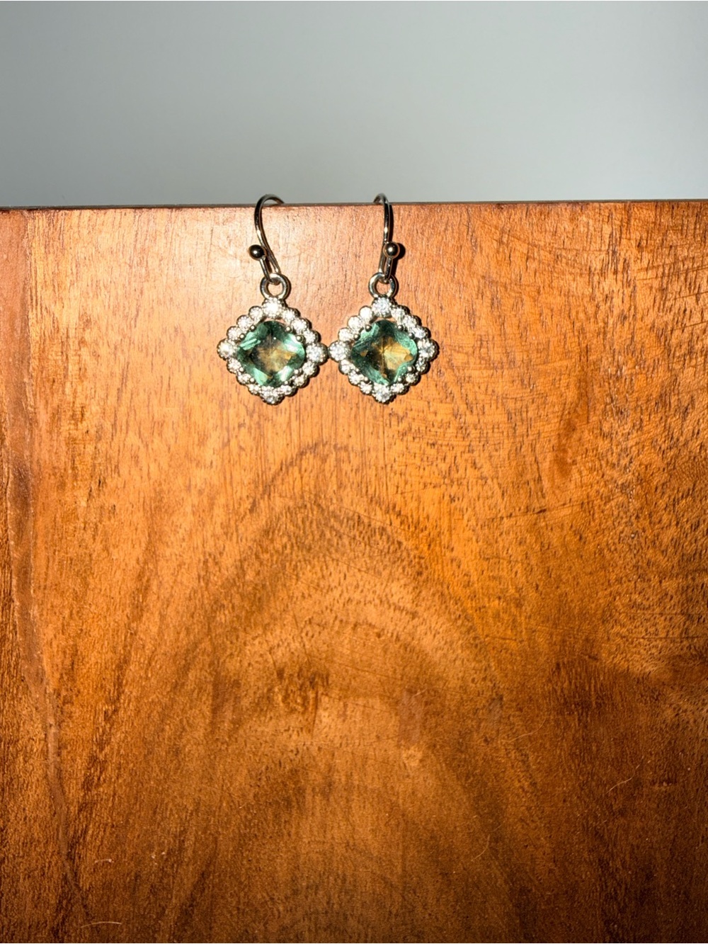 Green Crystal Halo Drop Earrings - Women Jewelry